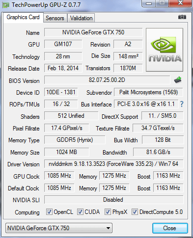 Palit GeForce GTX 750 StormX OC