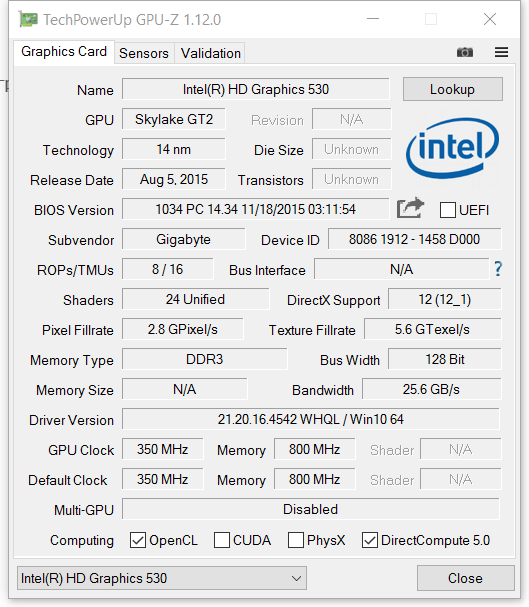 Intel HD Graphics 530 (GT2)