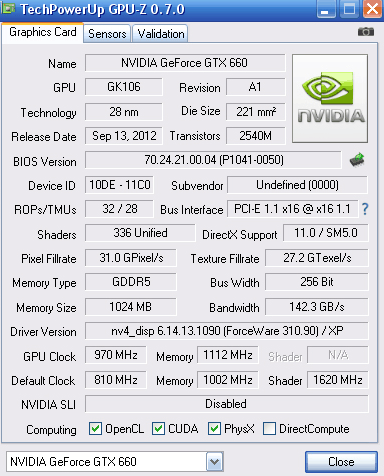 Point Of View GeForce GTX660 1GB DDR5 OEM