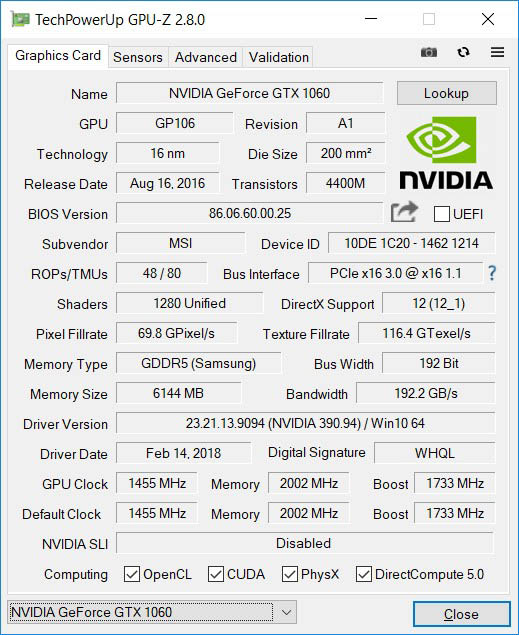 NVIDIA GeForce GTX 1060