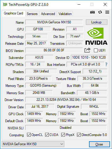 NVIDIA GeForce MX150