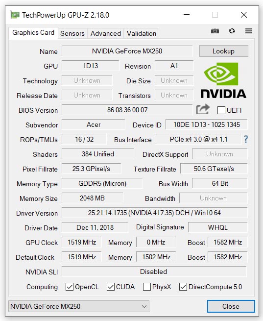 NVIDIA GeForce MX250