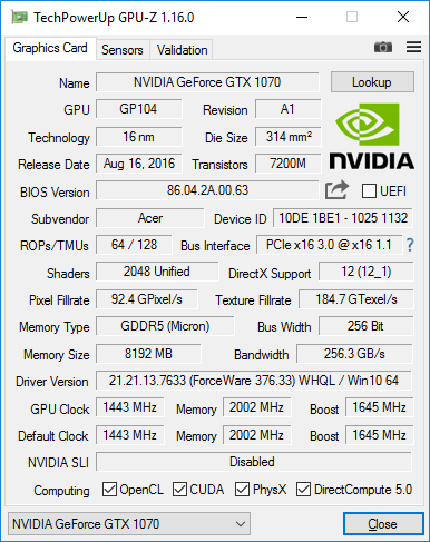 nVidia GeForce GTX 1070 ноутбуков