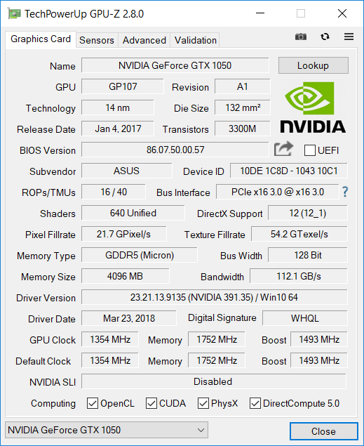 NVIDIA GeForce GTX 1050 Mobile