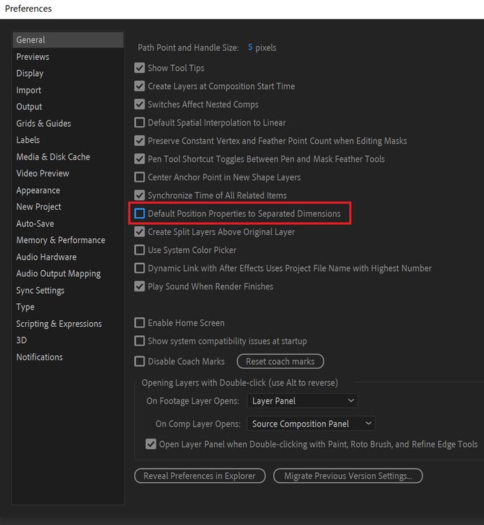 Separated Dimensions Preference  After Effects Beta