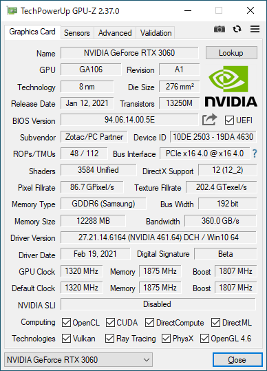 ZOTAC Gaming GeForce RTX 3060 Twin Edge OC